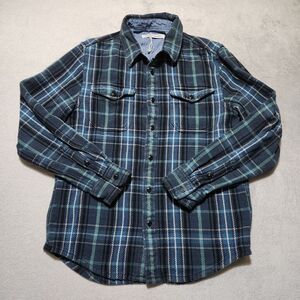 Outerknown Blanket Shirt Men's Small Plaid Green Blue Flannel Shacket Button Up